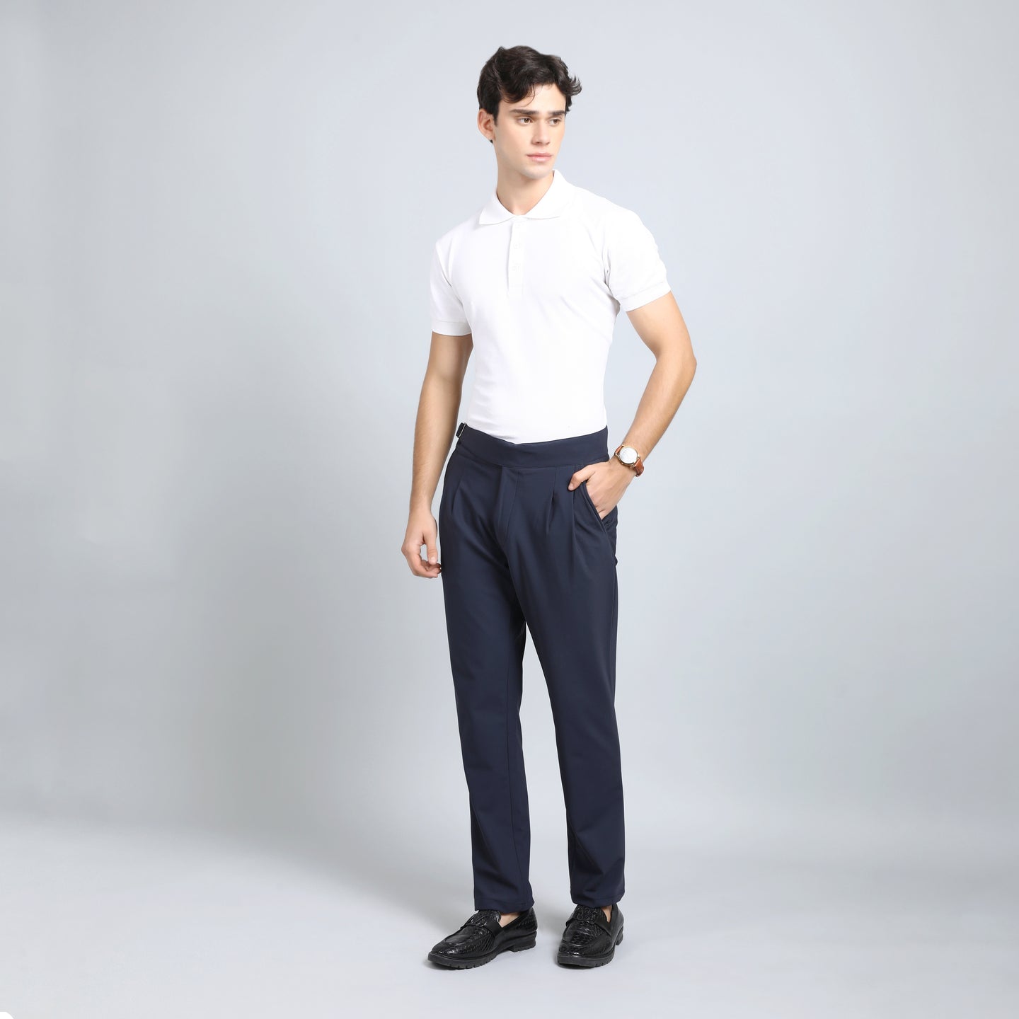 BARITONE NAVY BLUE SLIM FIT GURKHA TROUSERS 4798-3